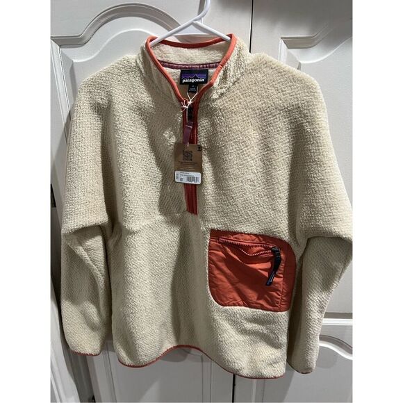 Patagonia Women's Re-Tool 1/2-Zip Pullover Med Natural White X-Dye Quartz Coral